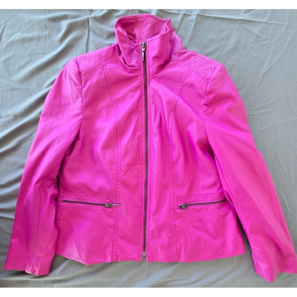 Tan Jay Moto Biker Jacket Bubble Gum Pink Women Sz Y2K 90s Festive Artsy Whimsy